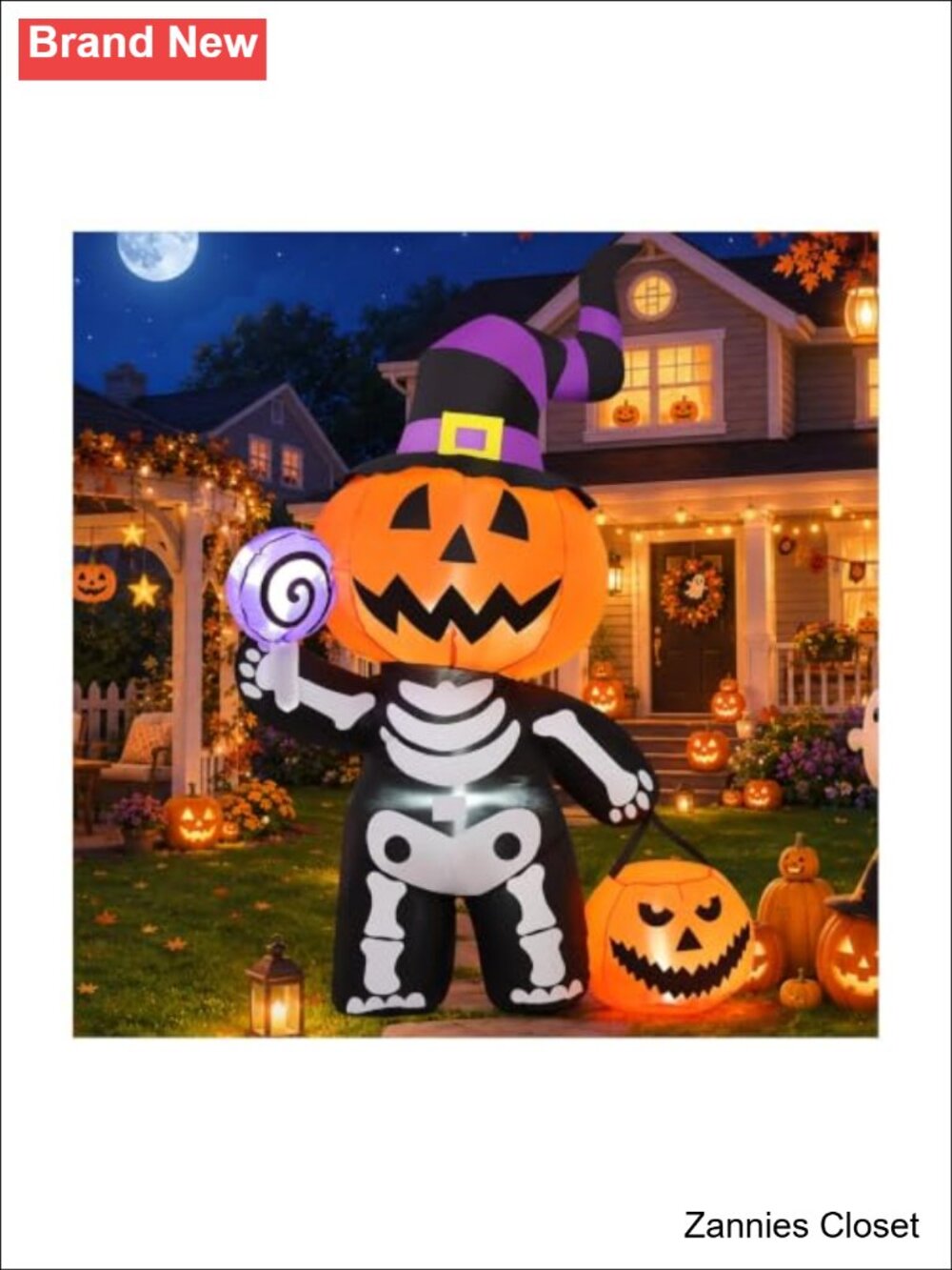 👻 6 FT Halloween Inflatable Pumpkin Skeleton Blow Up Yard Decor w/ LEDs